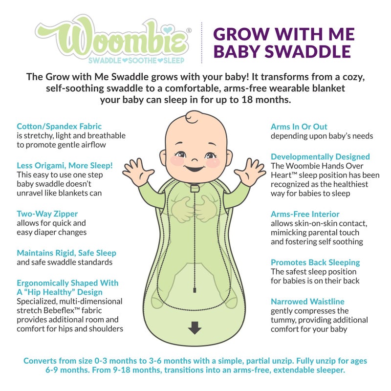 Woombie Grow with Me Air Baby Swaddling Blanket, Convertible Swaddle Fits Babies 0-9 Months, Expands to Wearable Blanket for Babies up to 18 Months, Dreamy Pink Chevron - Image 2